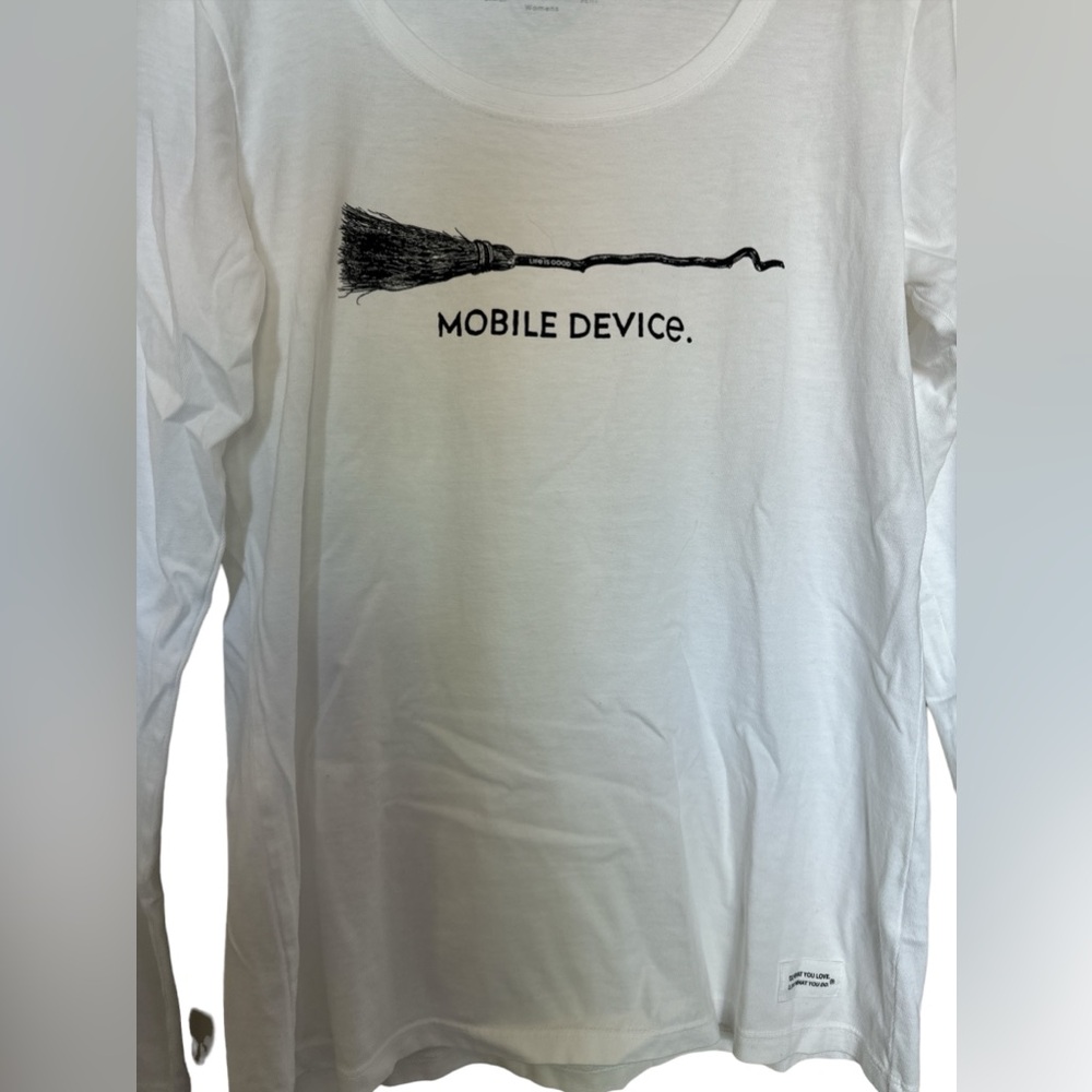 Life is good, white long sleeve women’s shirt witches broom,‎ size small - Picture 2 of 6